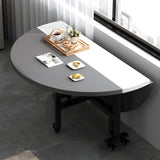 Modern Round Wood Drop-Leaf Rolling Dining Table Grey Image - 3