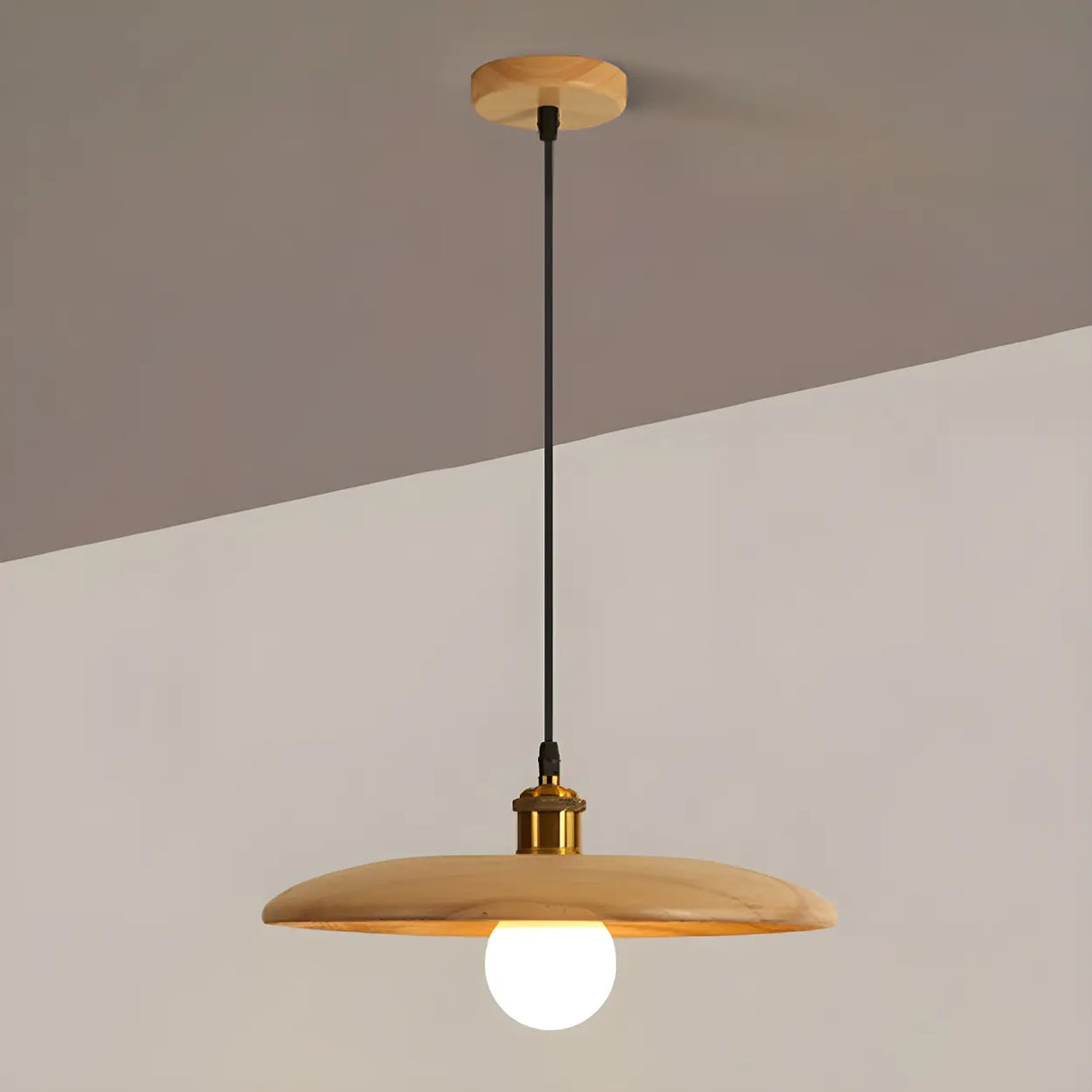 Modern Round Wooden Dome Pendant Light for Dining Room Image - 6