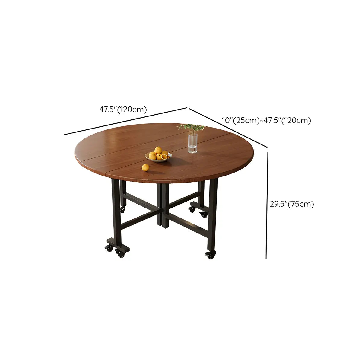 Modern Round Wooden Foldable Brown Dining Table with Wheels Image - 10