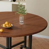 Modern Round Wooden Foldable Brown Dining Table with Wheels Image - 4