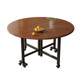 Modern Round Wooden Foldable Brown Dining Table with Wheels Image - 5