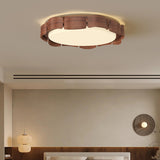 Modern Round Wooden Wave LED Flush Mount Light Image - 1