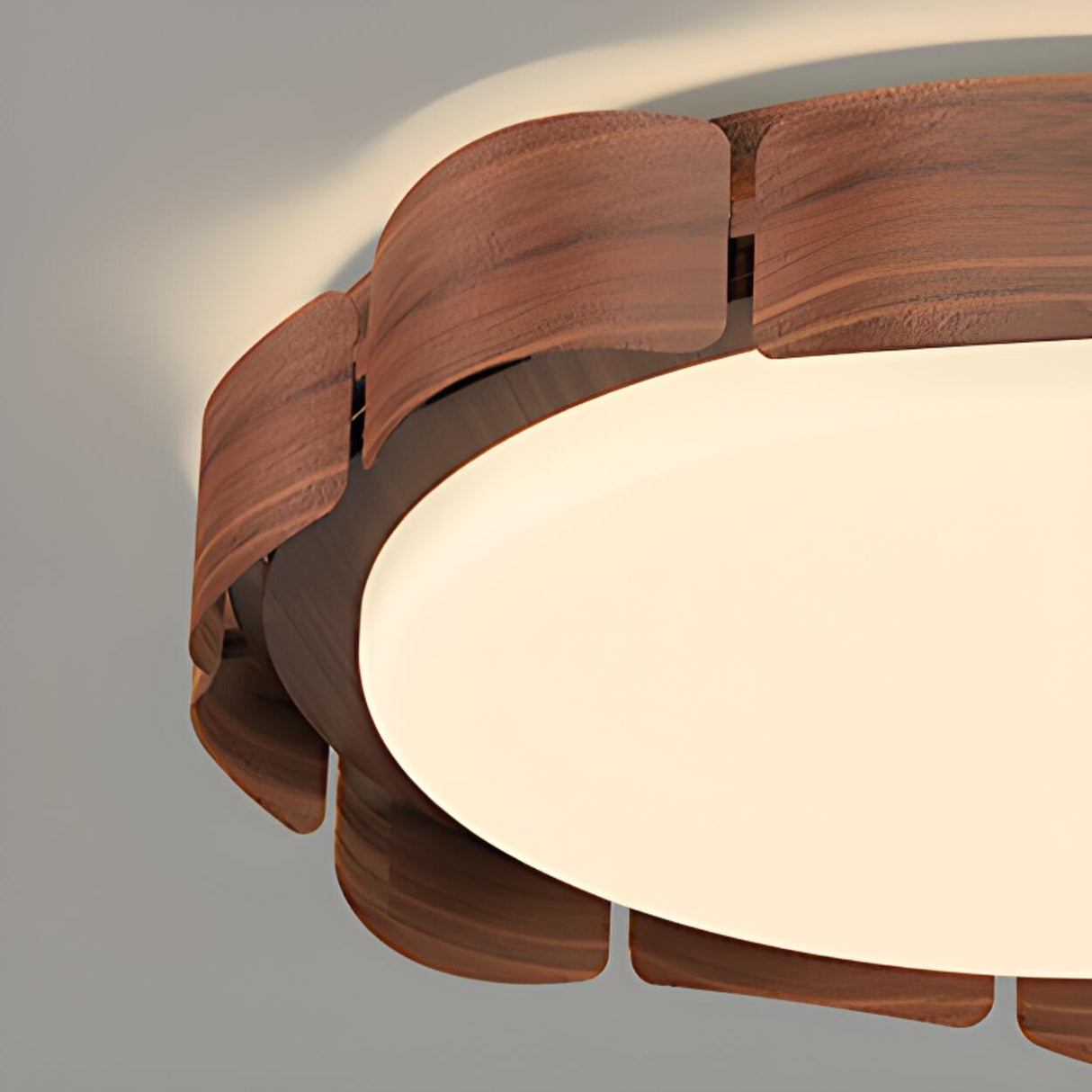 Modern Round Wooden Wave LED Flush Mount Light Image - 10