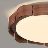 Modern Round Wooden Wave LED Flush Mount Light Image - 10