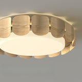 Modern Round Wooden Wave LED Flush Mount Light Image - 11