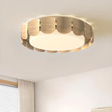 Modern Round Wooden Wave LED Flush Mount Light Image - 13