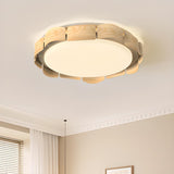 Modern Round Wooden Wave LED Flush Mount Light Image - 4