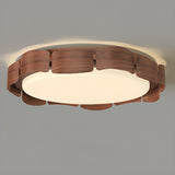 Modern Round Wooden Wave LED Flush Mount Light Image - 6