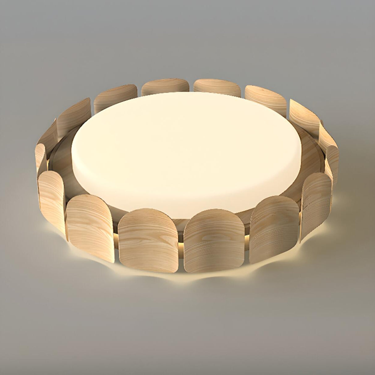 Modern Round Wooden Wave LED Flush Mount Light Image - 7