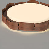 Modern Round Wooden Wave LED Flush Mount Light Image - 9