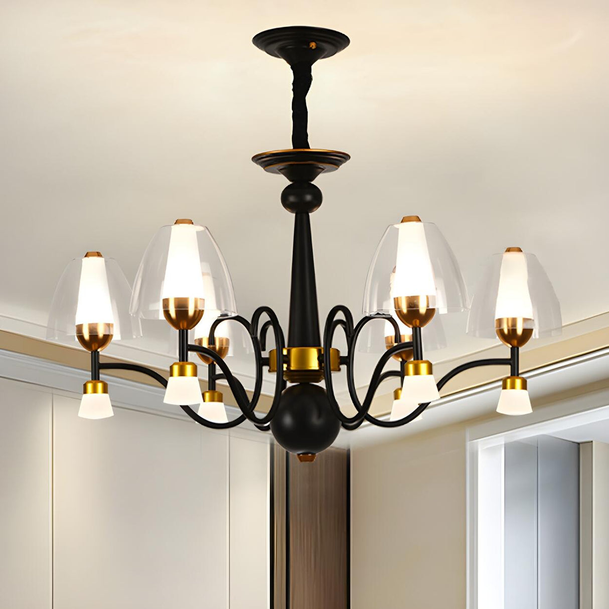 Modern Rustic Black and Gold Round Pendant Chandelier Image - 8