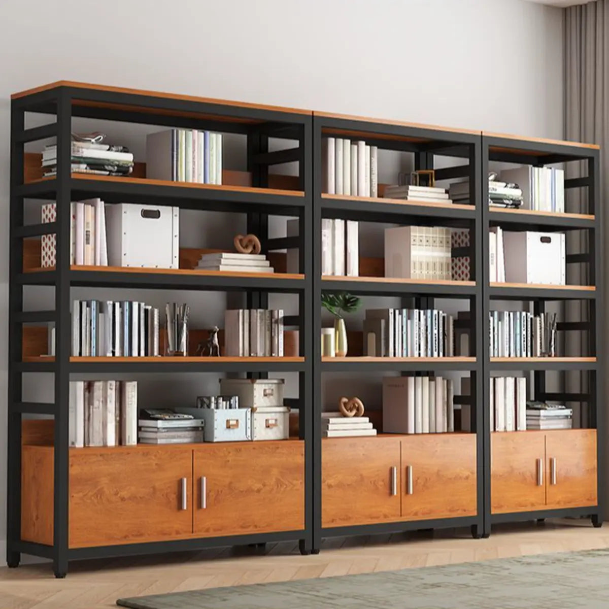 Modern Rustic Vertical Open Shelves Display Bookcases Image - 4