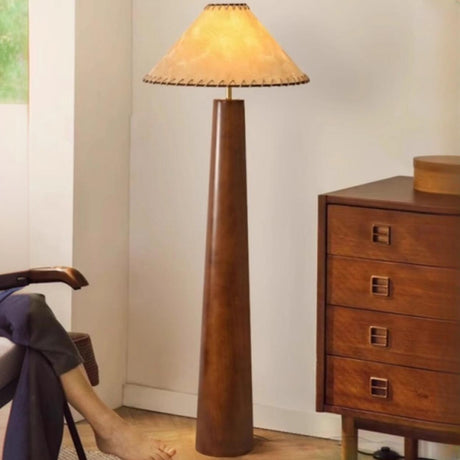 Modern Rustic Wood Brown Cone Column Floor Lamp Image - 1