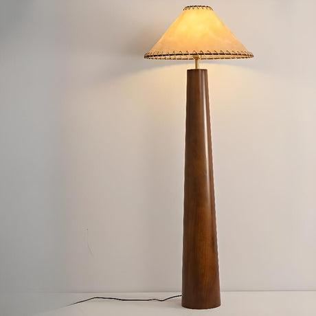 Modern Rustic Wood Brown Cone Column Floor Lamp Image - 2