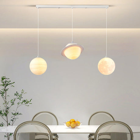 Modern Saturn Planet White Linear Dining Room Pendant Light Image - 1