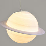 Modern Saturn Planet White Linear Dining Room Pendant Light Image - 10