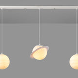 Modern Saturn Planet White Linear Dining Room Pendant Light Image - 16