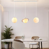 Modern Saturn Planet White Linear Dining Room Pendant Light Image - 6