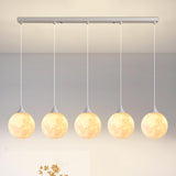 Modern Saturn Planet White Linear Dining Room Pendant Light Image - 7