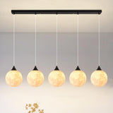 Modern Saturn Planet White Linear Dining Room Pendant Light Image - 9