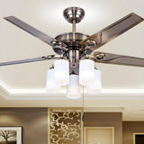 Modern Silver 5 Blade Metal Windmill Ceiling Fan Light Image - 3