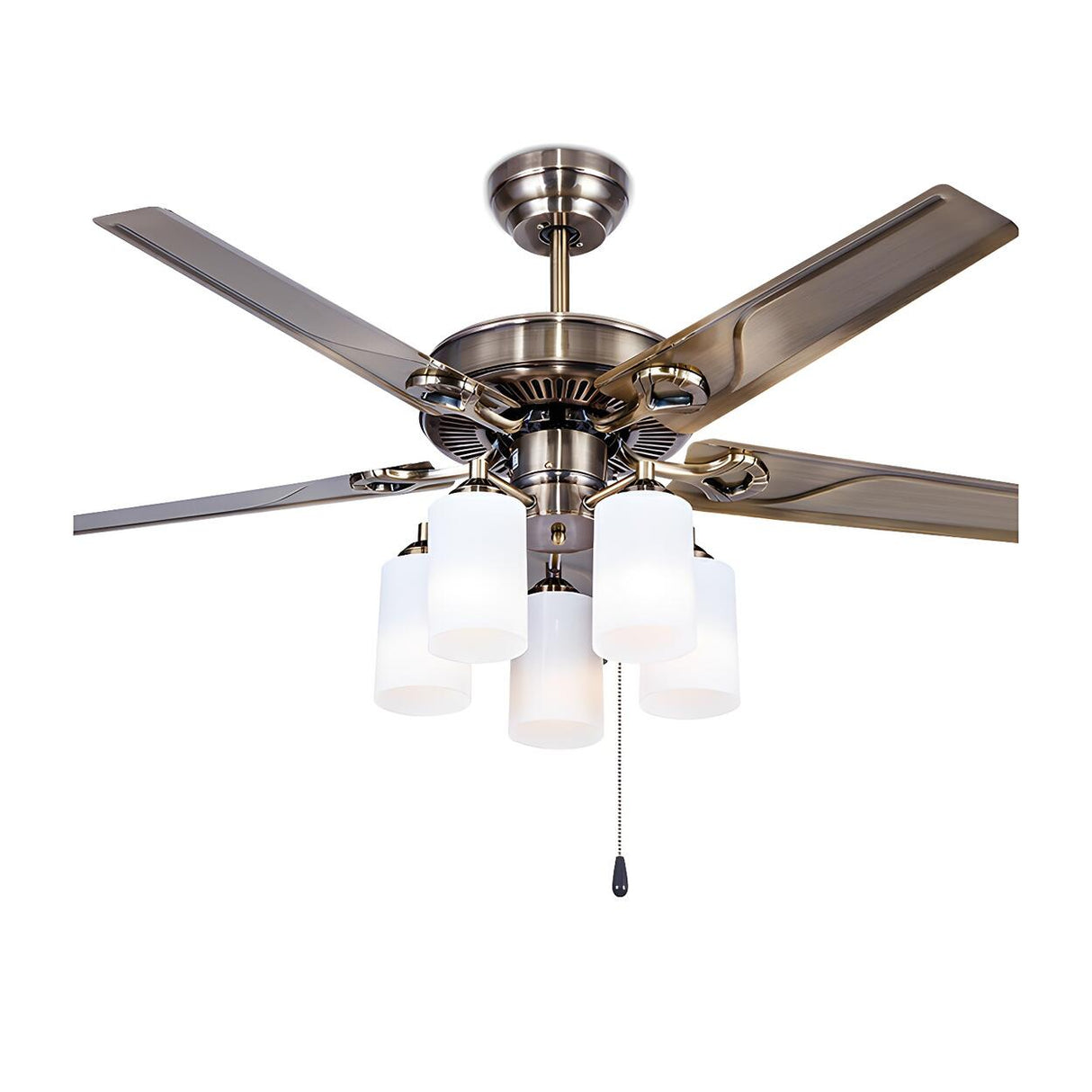 Modern Silver 5 Blade Metal Windmill Ceiling Fan Light Image - 5