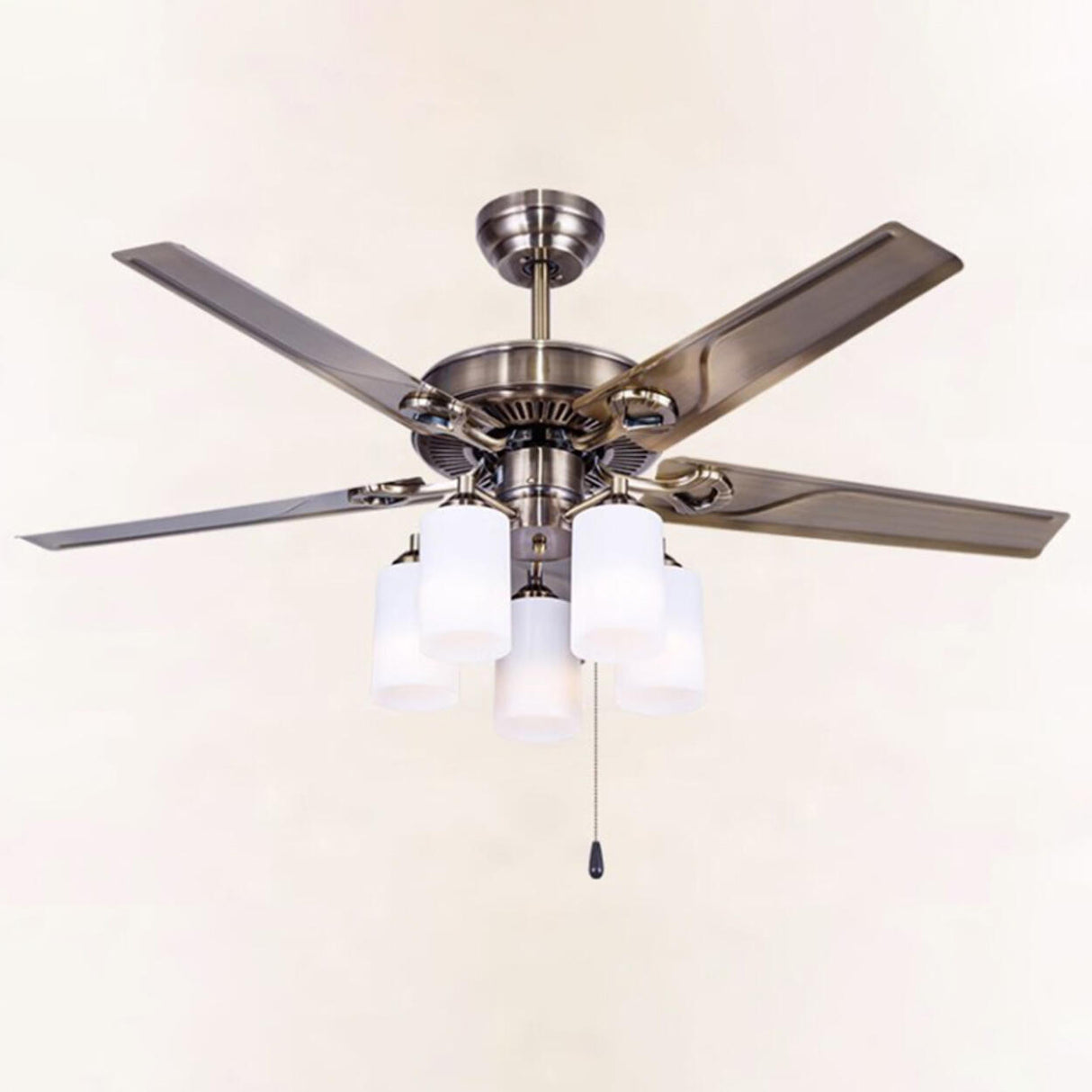 Modern Silver 5 Blade Metal Windmill Ceiling Fan Light Image - 6