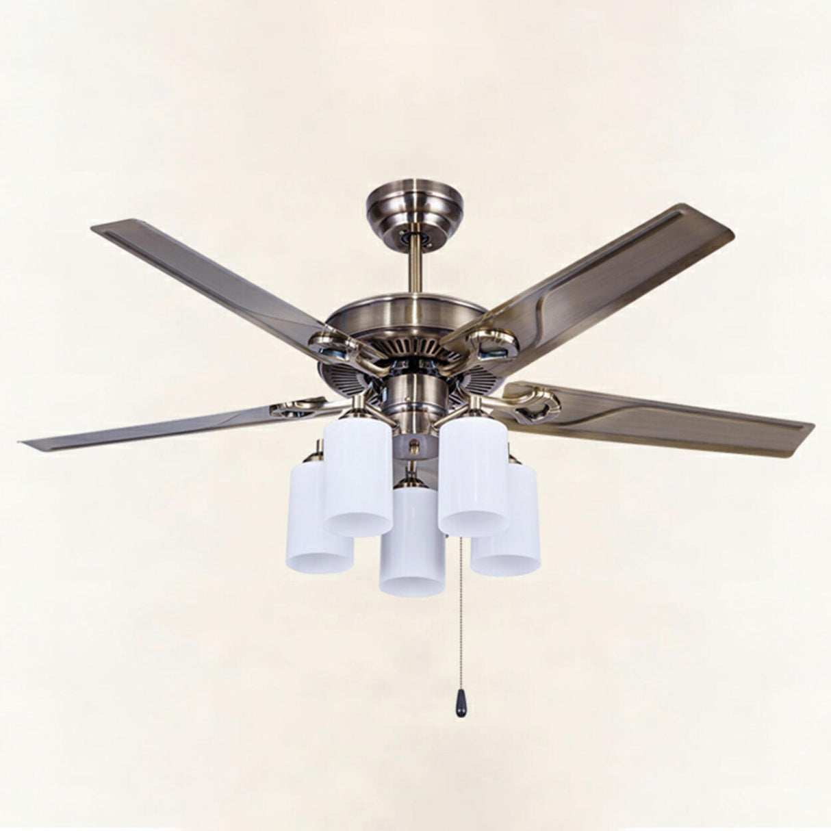 Modern Silver 5 Blade Metal Windmill Ceiling Fan Light Image - 9