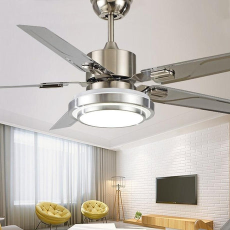 Modern Silver 5 Blade Windmill Ceiling Fan with Light Image - 1