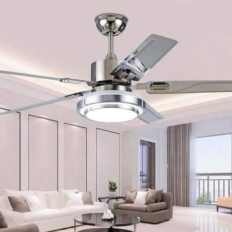 Modern Silver 5 Blade Windmill Ceiling Fan with Light Image - 2