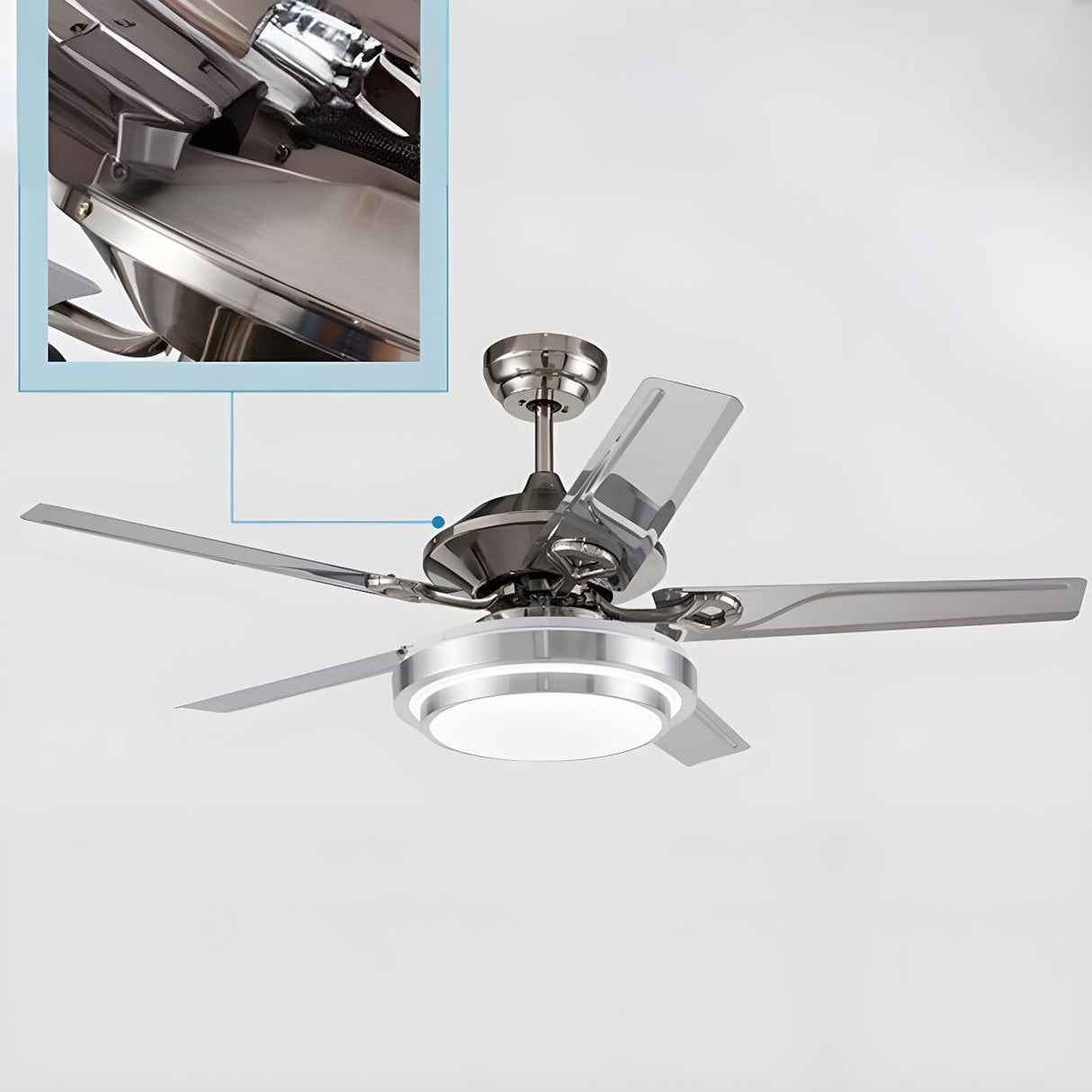 Modern Silver 5 Blade Windmill Ceiling Fan with Light Image - 8