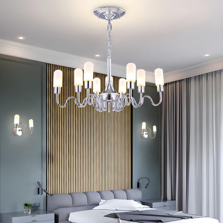 Modern Silver Cylinder Milk Glass Led Bedroom Chandelier Image - 1