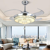 Modern Silver Round Crystal Decor Ceiling Fan Light Image - 1