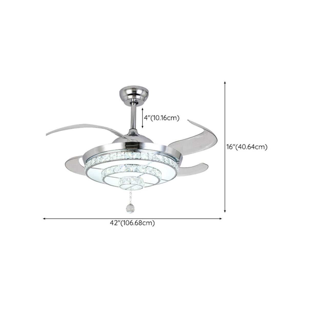 Modern Silver Round Crystal Decor Ceiling Fan Light 