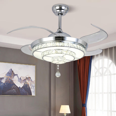 Modern Silver Round Crystal Decor Ceiling Fan Light Image - 3