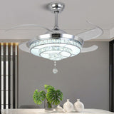 Modern Silver Round Crystal Decor Ceiling Fan Light Image - 4