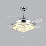 Modern Silver Round Crystal Decor Ceiling Fan Light Image - 7