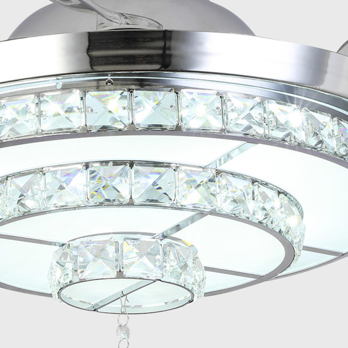 Modern Silver Round Crystal Decor Ceiling Fan Light Image - 9