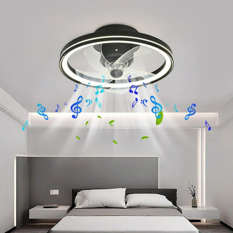 Modern Simple 19" Round Metal LED Ceiling Fan Light Image - 1