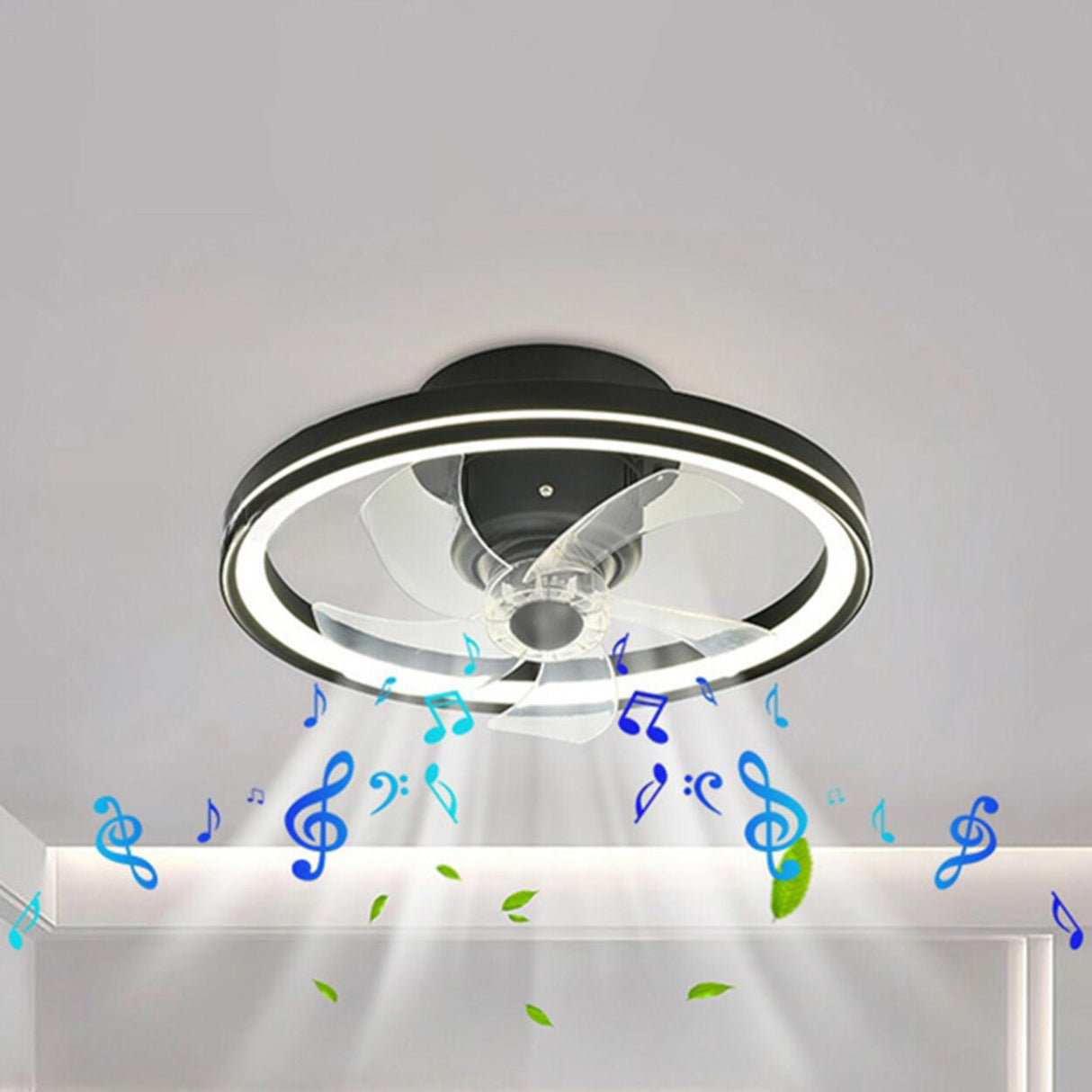 Modern Simple 19" Round Metal LED Ceiling Fan Light Image - 2