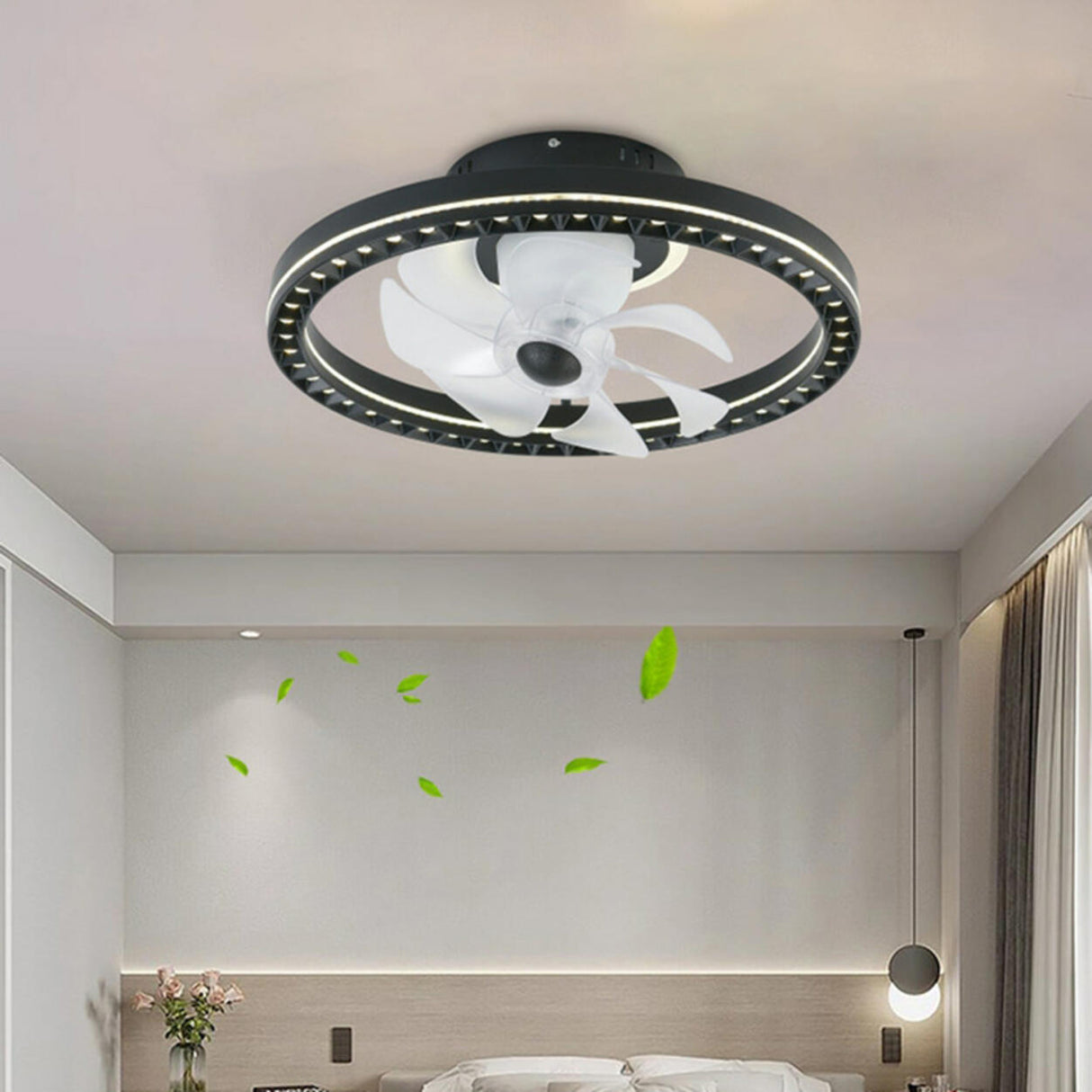 Modern Simple 19" Round Metal LED Ceiling Fan Light Image - 4