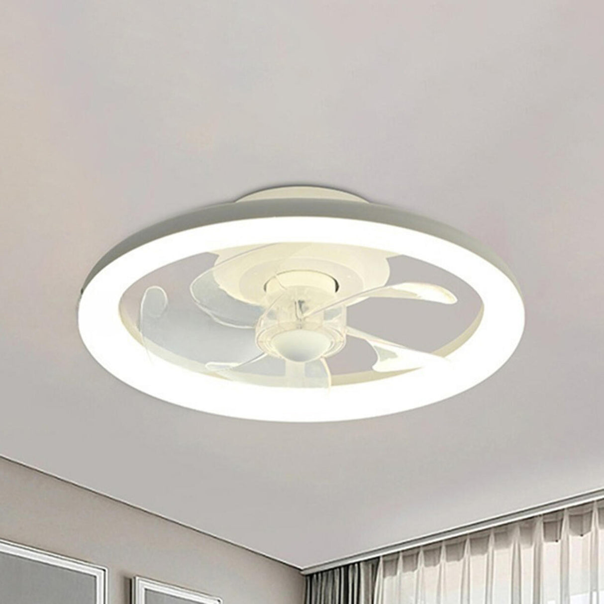 Modern Simple 19" Round Metal LED Ceiling Fan Light Image - 9