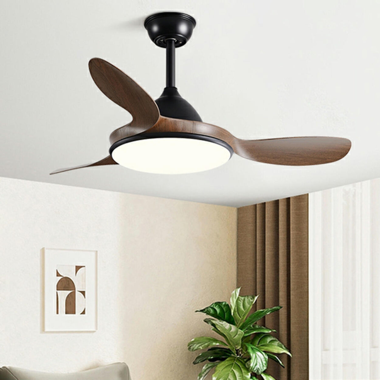 Modern Simple 3 Blades Wood Ceiling Fan with LED Light Image - 1