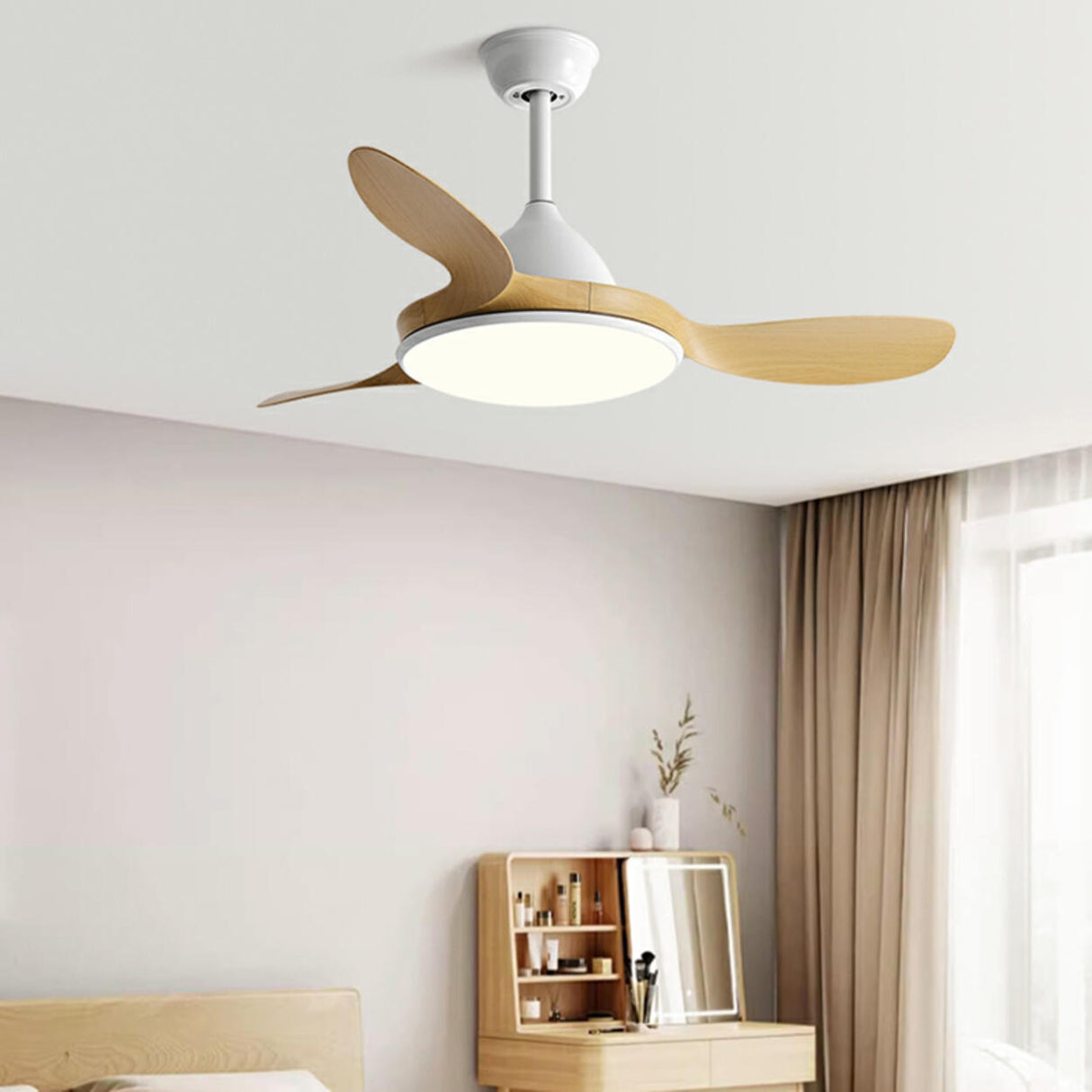 Modern Simple 3 Blades Wood Ceiling Fan with LED Light Image - 3