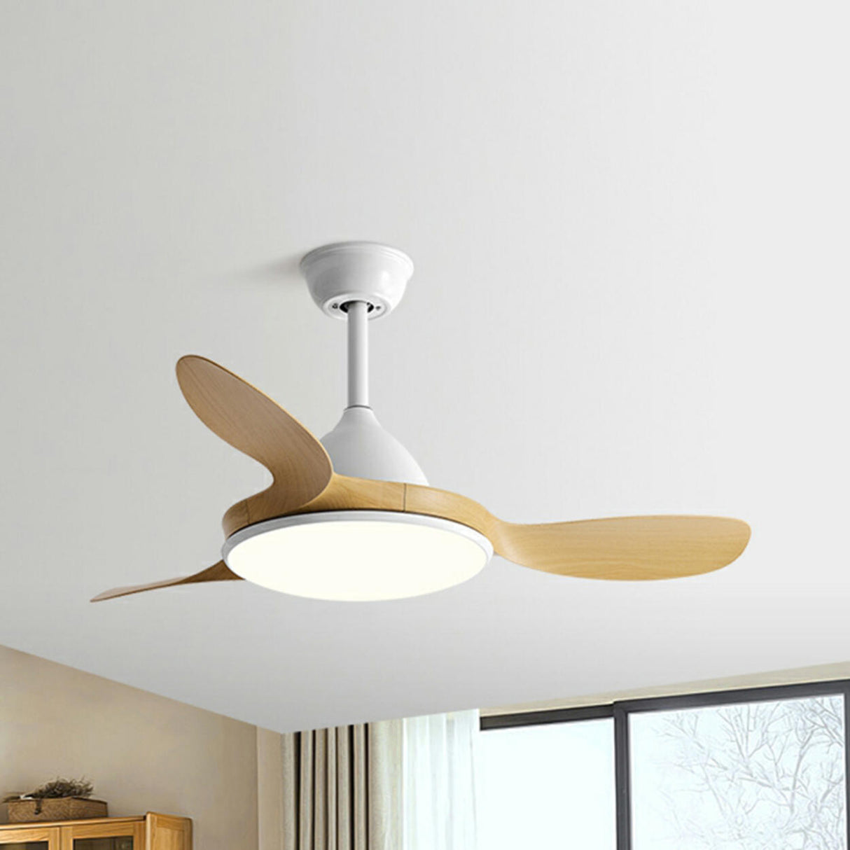 Modern Simple 3 Blades Wood Ceiling Fan with LED Light Image - 8