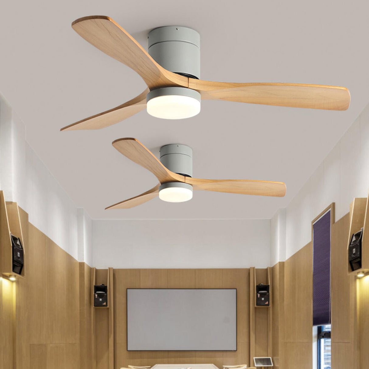 Modern Simple 3 Wood Blades Ceiling Fan with LED Light Image - 2