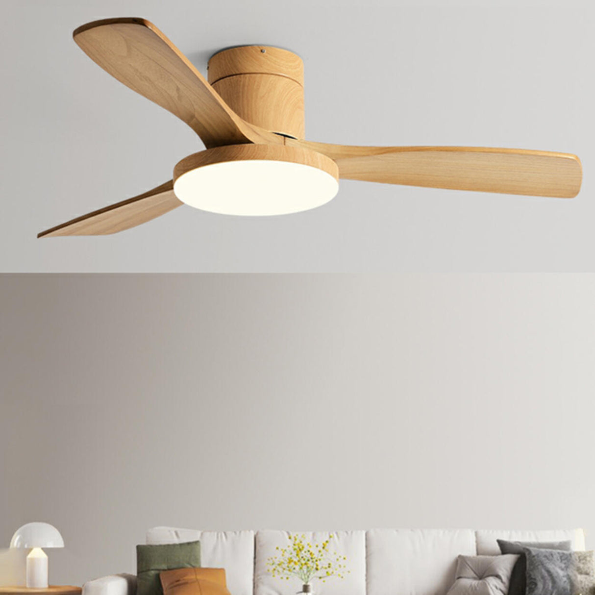 Modern Simple 3 Wood Blades Remote Ceiling Fan Light Image - 1