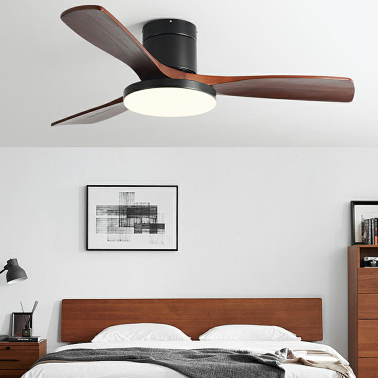 Modern Simple 3 Wood Blades Remote Ceiling Fan Light Image - 3