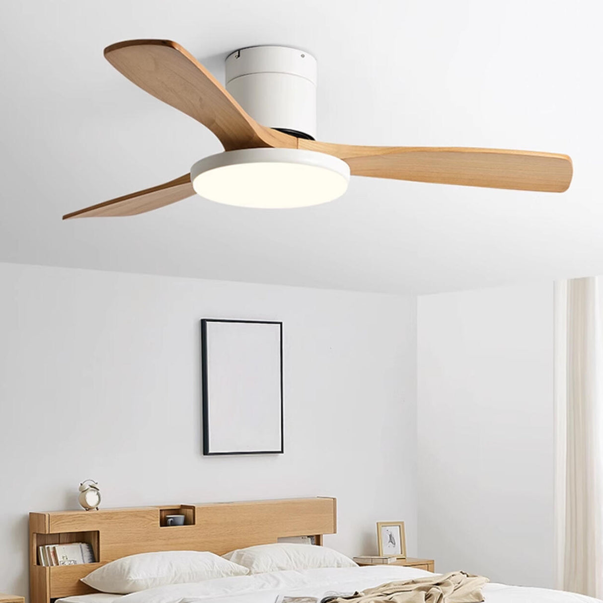 Modern Simple 3 Wood Blades Remote Ceiling Fan Light Image - 4