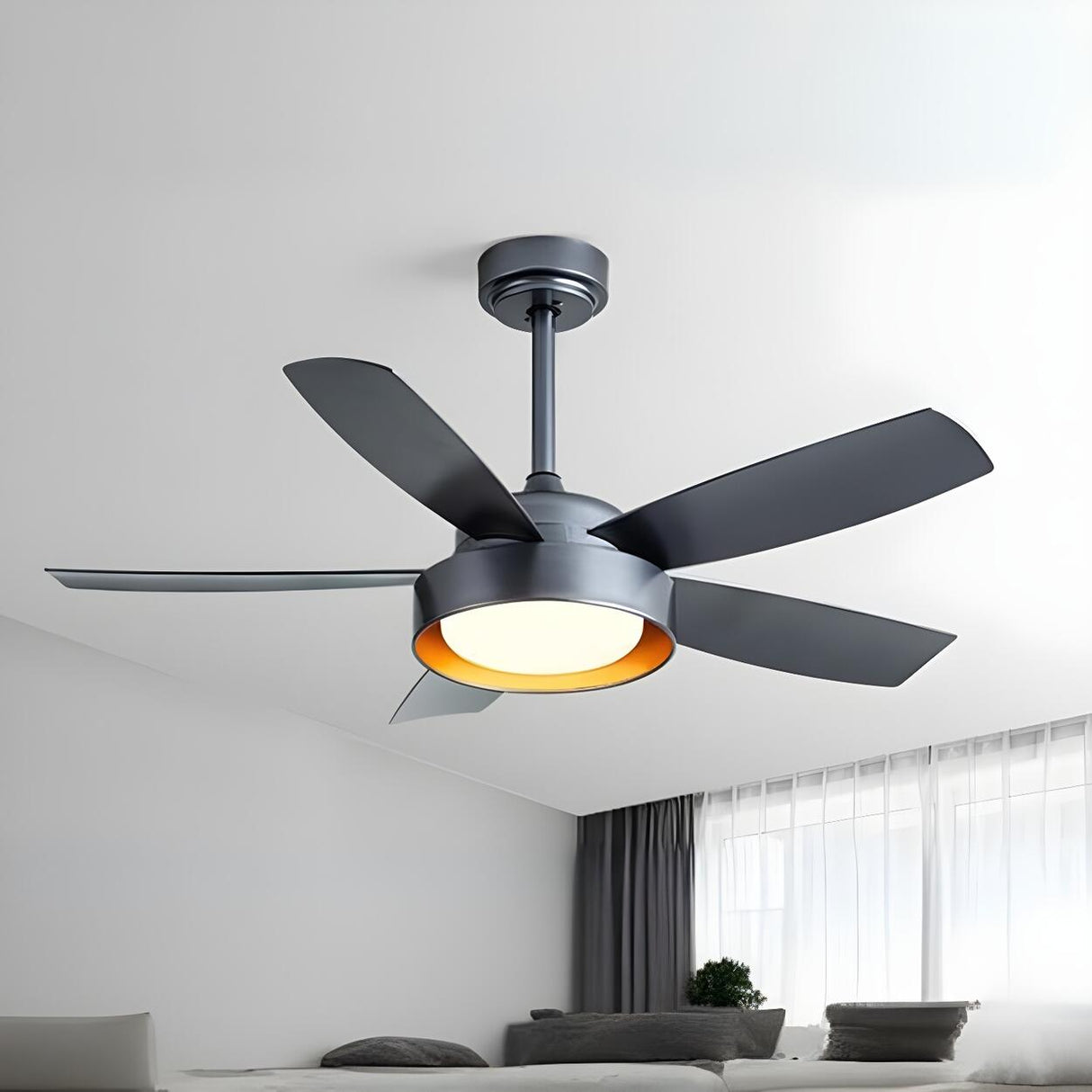 Modern Simple 5 Blade Dimming Remote Ceiling Fan Light Image - 1